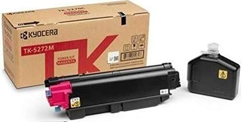 Kyocera 1T02TVBUS0 Model TK-5272M Magenta Toner Kit For use with Kyocera ECOSYS M6235cidn, M6630cidn, M6635cidn and P6230cdn A4 Multifunctional Printers; Up to 6000 Pages Yield at 5% Average Coverage; Includes Waste Toner Container; UPC 632983049341 (1T02-TVBUS0 1T02T-VBUS0 1T02TV-BUS0 TK5272M TK 5272M)