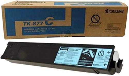 Kyocera 1T05JNCUS0 Model TK-877C Cyan Toner Cartridge For use with Kyocera TASKalfa 550c, 650c and 750c Color Multifunction Laser Printers; Up to 36,500 Pages Yield at 5% Average Coverage; UPC 700580347846 (1T05-JNCUS0 1T05J-NCUS0 1T05JN-CUS0 TK877C TK 877C)