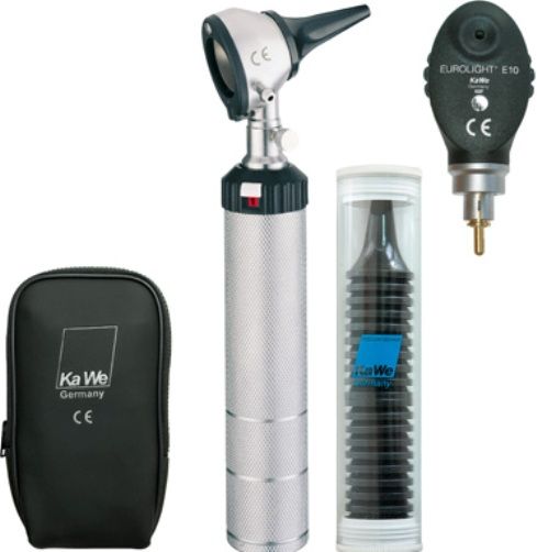 Mabis 20-864-000 KaWe Otoscope/Opthalmoscope, STE 2.5 V, EUROLIGHT ophthalmoscope head E10 with correction lens wheel of stages +/- 20 diopters and one diaphragm, EUROLIGHT C10 otoscope features standard vacuum bulb illumination, three-times magnification and rotating lens, 20 disposable ear specula, 10 each 2.5mm and 4.0mm, Requires two C batteries (not included) or KaWe rechargeable battery, Matching zippered bag (20-864-000 20864000 20864-000 20-864000 20 864 000)