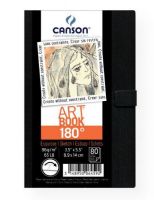 Canson 200006459 ArtBook-180 degrees 3.5" x 5.5" Spineless Book; Sturdy stitch binding allows the sketchbook to lay completely flat when open; It cleverly combines practicality (no spine, magnetic closure, solid, acid-free, resistant cover) and elegance (black cover with rounded corners); 80 pages of acid-free, OBA-free Crobart 96g paper; 3.5" x 5.5"; Shipping Weight 0.3 lb; Shipping Dimensions 5.5 x 3.5 x 0.5 in; EAN 3148950064592 (CANSON200006459 CANSON-200006459 ARTBOOK-180-200006459 ARTWORK) 