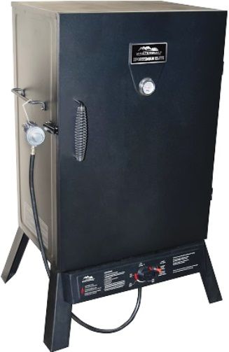 Masterbuilt 20050211 Model GS40 Black Propane Square Smoker; Gas cooking at its finest, for those that want cooking and flavor without all the mess of charcoal; Made with a powder coated steel body and uses a stainless steel burner, and type 1 regulator and hose to heat up to 15400 btu's; UPC 094428264359 (200-50211 2005-0211 20050-211 200 50211 GS-40 GS 40)
