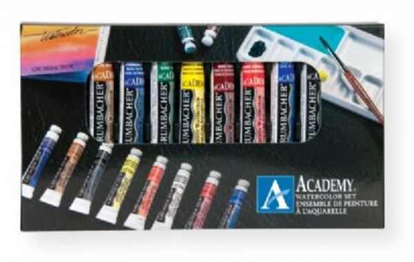 Grumbacher 2010 Academy Watercolor Paint 10 Color Set; Set contains 7.5 ml tubes in 10 assorted colors; Only finely ground pigments are used in making this smooth, rich paint; Only finely ground pigments are used in making this smooth, rich paint; Set also includes camel hair brush, plastic mixing tray, and watercolor guide;  UPC 014173354990 (2010 GBA2010SET ACADEMY-2010 GRUMBACHER2010 GRUMBACHER-2010 ACADEMY2010)