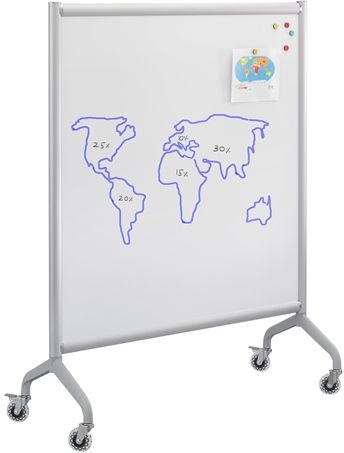 Safco 2015WBS Rumba Screen Whiteboard 42W x 54H, Satin Anodized Paint/Finish, Two Skate Wheel with Brake, 75mm (3