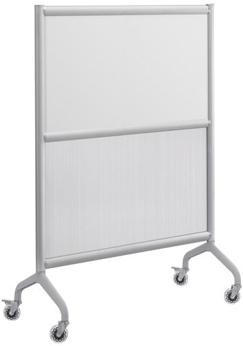 Safco 2019WPS Rumba Screen Whiteboard/Polycarbonate 42W x 54H, Satin Anodized Paint/Finish, Two Skate Wheel with Brake, 75mm (3