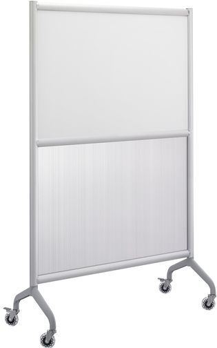 Safco 2021WPS Rumba Screen Whiteboard/Polycarbonate 42W x 66H, Satin Anodized Paint/Finish, Two Skate Wheel with Brake, 75mm (3