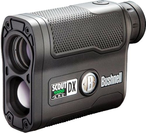 Bushnell 202355 Scout DX 1000 ARC Rangefinder, Black; 6x magnification; E.S.P. Extreme. Speed. Precision; Built in inclinometer provides ARC; ARC Bow Mode, provides true horizontal distance from 5 to 99 yards/90 meters; ARC Rifle Mode, provides bullet-drop/holdover in inches, MOA & Mil; VSI (Variable Sight-in) Bullseye, Brush, and Scan mode; UPC 029757202352 (20-2355 202-355 2023-55)