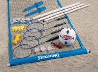 Halex 20247 Premier Volleyball/Badminton Combination Set, 1 3/8" Diameter Octagon Adjustable Height PVC Poles, 32` X 3`3" Net with PVC Sleeve, Double Guide Rope System, Tension Clips, Heavy Duty Stakes, Pole Anchors, Court Marking Kit, Molded Carry Case, Synthetic Leather Ball with Pump, 4pc. Tempered Steel Rackets with 3pc. Shuttlecocks, UPC 029808202478 (20-247 20 247 Halex20247 Halex-20247 HAL-20247) 