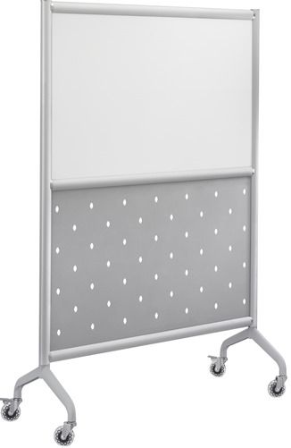 Safco 2024WSS Rumba Screen Whiteboard/Perforated Steel 36W x 66H, Satin Anodized Paint/Finish, Two Skate Wheel with Brake, 75mm (3