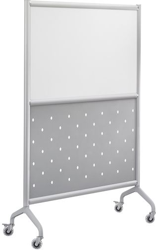 Safco 2025WSS Rumba Screen Whiteboard/Perforated Steel 42W x 66H, Satin Anodized Paint/Finish, Two Skate Wheel with Brake, 75mm (3