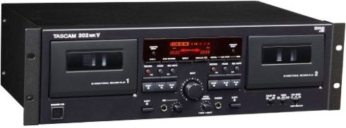 Tascam 202MKV Professional Dual Well Cassette Deck, Return to Zero, A-B Repeat (20 times), Continuous Play, +/-12% Pitch Control on Deck 1, Power on Play and Record, Continuous Recording, Both Decks Record for Simultaneous Masters, Normal and Hi speed dubbing, Sync Reverse Dubbing, Dolby NR B type and HX PRO, UPC 043774023325 (202-MKV 202 MKV)