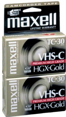 Maxell 203020 Premium High Grade HGX-GOLD TC-30 Camcorder Video Cassette (2 Pack), Premim quality, extremely durable camcorder tape, Offers outstanding performance in VHS-C camcorders, Easily plays back in all VCR's (Adapter Necessary), 30 minute recording time (SP mode), UPC 025215203022 (203-020 203 020)