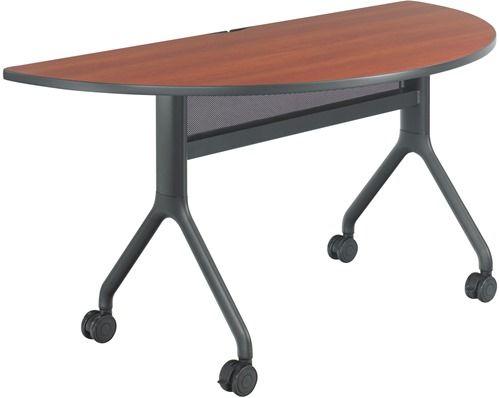 Safco 2035CYBL Rumba 60 x 30 Half Round Table, Cherry Top/Black Base, Integrated Cable Management, ANSI/BIFMA Meets Industry Standard, Black Powder Coat Finish Paint/Finish, Top Dimension 60