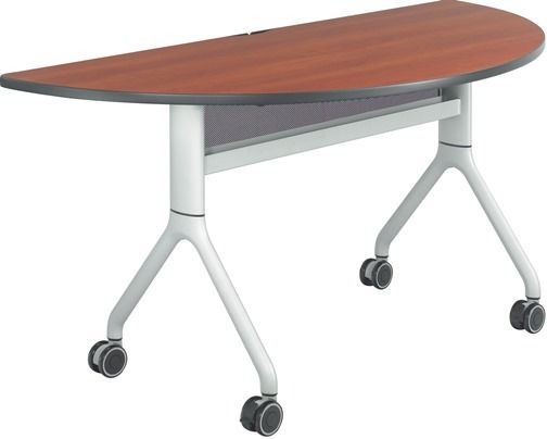 Safco 2035CYSL Rumba 60 x 30 Half Round Table, Cherry Top/Metallic Gray Base, Integrated Cable Management, ANSI/BIFMA Meets Industry Standard, Powder Coat Finish Paint/Finish, Top Dimension 60