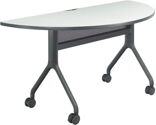Safco 2035GRBL Rumba 60 x 30 Half Round Table, Gray Top/Black Base, Integrated Cable Management, ANSI/BIFMA Meets Industry Standard, Powder Coat Finish Paint/Finish, Top Dimension 60