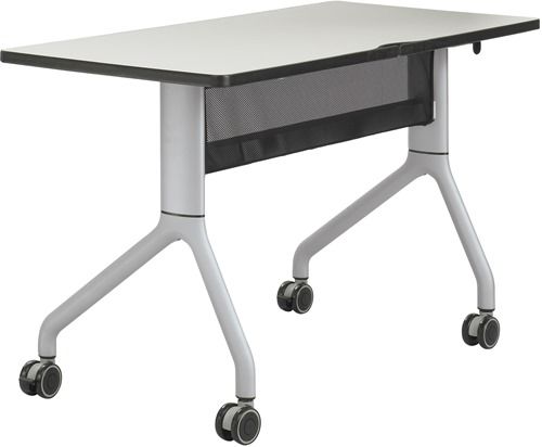 Safco 2039GRSL Rumba 48 x 24 Rectangle Table, Gray Top/Metallic Gray Base, Integrated Cable Management, ANSI/BIFMA Meets Industry Standard, Powder Coat Finish Paint/Finish, Top Dimension 48