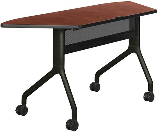 Safco 2040CYBL Rumba 60 x 24 Trapezoid Table, Cherry Top/Black Base, Integrated Cable Management, ANSI/BIFMA Meets Industry Standard, Powder Coat Finish Paint/Finish, Top Dimension 60