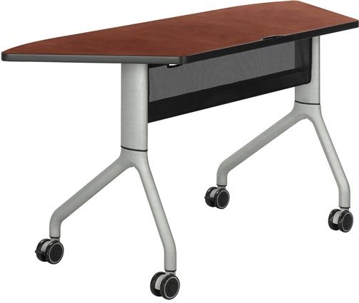 Safco 2040CYSL Rumba 60 x 24 Trapezoid Table, Cherry Top/Metallic Gray Base, Integrated Cable Management, ANSI/BIFMA Meets Industry Standard, Powder Coat Finish Paint/Finish, Top Dimension 60