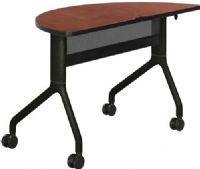 Safco 2041CYBL Rumba 48 x 24 Half Round Table, Cherry Top/Black Base, Integrated Cable Management, ANSI/BIFMA Meets Industry Standard, Black Powder Coat Finish Paint/Finish, Top Dimension 48"w x 24"d x 1"h, Dual Wheel Casters (two locking), 3" Diameter Wheel / Caster Size, 14-Gauge Steel and Cast Aluminum Legs, Steel Frame Base (2041CYBL 2041-CYBL 2041 CYBL) 