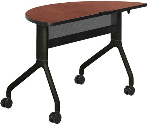 Safco 2041CYBL Rumba 48 x 24 Half Round Table, Cherry Top/Black Base, Integrated Cable Management, ANSI/BIFMA Meets Industry Standard, Black Powder Coat Finish Paint/Finish, Top Dimension 48
