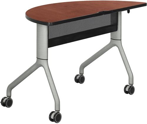 Safco 2041CYSL Rumba 48 x 24 Half Round Table, Cherry Top/Metallic Gray Base, Integrated Cable Management, ANSI/BIFMA Meets Industry Standard, Powder Coat Finish Paint/Finish, Top Dimension 48