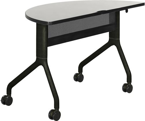 Safco 2041GRBL Rumba 48 x 24 Half Round Table, Gray Top/Black Base, Integrated Cable Management, ANSI/BIFMA Meets Industry Standard, Powder Coat Finish Paint/Finish, Top Dimension 48