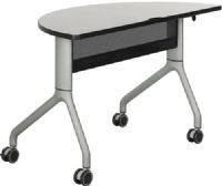 Safco 2041GRSL Rumba 48 x 24 Half Round Table, Gray Top/Metallic Gray Base, Integrated Cable Management, ANSI/BIFMA Meets Industry Standard, Powder Coat Finish Paint/Finish, Top Dimension 48"w x 24"dx 1"h, Dual Wheel Casters (two locking), 3" Diameter Wheel / Caster Size, 14-Gauge Steel and Cast Aluminum Legs, Steel Frame Base (2041GRSL 2041-GRSL 2041 GRSL) 