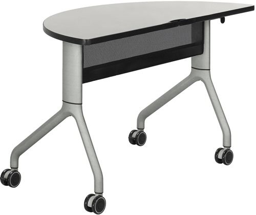 Safco 2041GRSL Rumba 48 x 24 Half Round Table, Gray Top/Metallic Gray Base, Integrated Cable Management, ANSI/BIFMA Meets Industry Standard, Powder Coat Finish Paint/Finish, Top Dimension 48