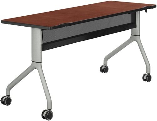 Safco 2042CYSL Rumba 60 x 24 Rectangle Table, Cherry Top/Metallic Gray Base, Integrated Cable Management, ANSI/BIFMA Meets Industry Standard, Powder Coat Finish Paint/Finish, Top Dimension 60
