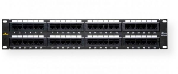 DataComm 20-5548 CAT 5e 48 Port Patch Panel; Designed and color coded for T586A and T586B wiring configurations; Meets all UL standards and requirements for Cat 5e & Cat 6 patch panels; Intertek ETL Semko verified and tested to Cat 5e & Cat 6 industry standards & certifications; Designed to fit all standard 19