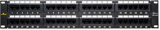 Datacomm 20-5648 Cat 6 Universal Patch Panels; Black; Designed and color coded for T586A and T586B wiring configurations; Meets all UL standards and requirements for Cat 6 patch panels; Intertek ETL Semko verified and tested to Cat 6 industry standards and certifications; UPC 660559007556 (205648 20-5648 DATACOMM 20-5648-DATACOMM DATACOMM-20-5648 PANEL20-5648 48PANEL20-5648)