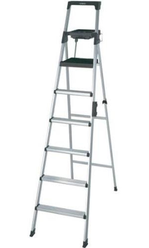 Cosco 2081AABLD 8 foot Signature Series Step Ladder Type 1A; LIGHTWEIGHT - Patented aluminum boxed frame; EASY TO USE - Easily folds with the one-hand lock/release latch; CONVENIENT - Project trays include slots for tools, paint, and other project materials plus it has a paper towel holder; STABLE AND SECURE - Large platform step with slip-resistant tread design; EASY TO CARRY - Carrying handle with security lock; SAFETY - Meets (2081AABLD 2081AABLD)