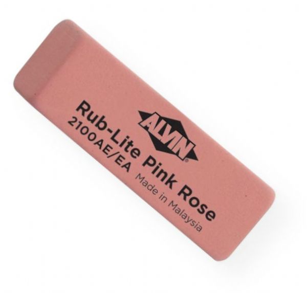 Alvin 2100AE Rub-Lite Pink Rose Soft Erasers 40/Box; Size: 5