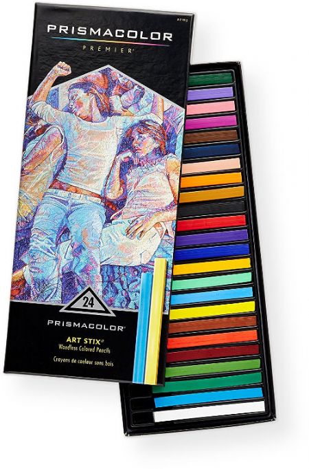 Prismacolor 2163 Art Stix 24 Color Set; Contents 24 colored sticks of assorted colors; Prismacolor pencil lead formula in a broad stroke medium; Leads are soft and thick for easy blending and shading; Smooth color laydown wont scratch or smear; Lightfast and moisture proof, never need sharpening; UPC 070735021632 (2163 STIX2163 AS1953 PRISMACOLOR2163 PRISMACOLOR-2163 PRISMA-COLOR-2163)