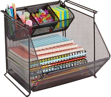 Safco 2164BL Onyx Mesh Stackable Storage Bins, Black, Fits Letter Folder, Accommodate all your necessary storage needs from office supplies to letter-size hanging file folders and everything in between, Powder Coat Paint/Finish, Steel Mesh Material, Dimensions 14