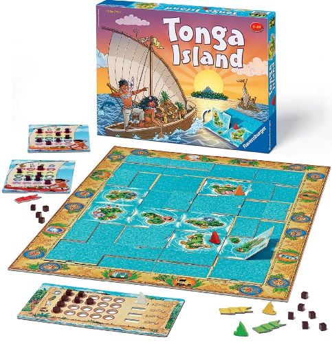 Ravensburger 21980 Tonga Island, Come on this south seas adventure to discover the treasures of the island kingdom of Tonga, The secret is in the game board, Only once you have opened a card will your destination be revealed to you, an you recall the hidden travel routes your opponents uncovered, EAN 4005556219803 (RAVENSBURGER21980 RAVENSBURGER-21980 21980 21-980 219-80)