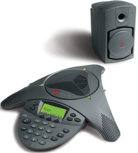 Polycom 2200-07585-001 SoundStation VTX 1000 Analog Conference Phone Bundle (Twin Pack with Subwoofer - Ex Mics are Not Included), Polycom Acoustic Clarity technology delivers natural, free flowing conversations, Up to 20-feet of 360-degree microphone coverage, ideal for larger rooms, Resists interference from mobile phones, UPC 610807028499 (220007585001 220007585-001 2200-07585001 VTX1000 VTX-1000)