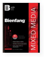 Bienfang 220102 Mixed Media Paper Pad 11" x 14"; Fine surface texture for a variety of media including pencil, pen & ink, paint, marker, charcoal, and pastel; 40-sheet pads are spiral wirebound; 90 lb/140g; Acid-free; 11" x 14"; Shipping Weight 1.4 lb; Shipping Dimensions 14.00 x 11.00 x 0.5 in; UPC 651032201028 (BIENFANG220102 BIENFANG-220102 BIENFANG/220102 ARTWORK) 