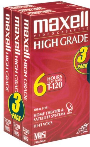 Maxell 224930/224939 Premium High Grade VHS Video Tapes, T120 6 Hours, 3 Pack, UPC 025215224935, Premium high-grade video tape provides outstanding picture & sound quality, HGX-Gold is ideal for full-feature stereo VCRs & recording from full-size camcorders, Great for recording in extended-play modes EP/LP, Replaced T120HGXPLUS, UPC 025215224935 (224930224939 224930-224939 224930 224939)