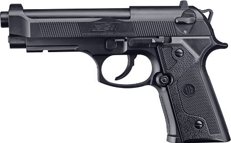 Umarex 2253003 Beretta Elite II Air Pistol, Black, 410 FPS Velocity, 0.177 (4.5mm) Caliber, Steel BBs Ammo, 410 FPS w/Lead Pellet, 4.8 Barrel Length, 8.5 inches Total Length, 19 Capacity, Smooth Barrel, Blade - Fixed Front Sight, Notch - Fixed Rear Sight, Semi Auto Action, Manual Safety, CO2 Power, Double Trigger Action, UPC 723364530036 (22-53003 225-3003 2253-003 22530-03)