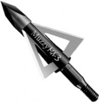 Muzzy 225-MX3-3 Model MX-3 3-Blade Screw Broadheads (3-Pack); 100 Grain 3 Blade with a shorter profile, wider cut, and thicker blades; 1 1/4" Cutting Diameter, .025" Thick Blades, and the Bad To The Bone Trocar Tip; UPC 050301225442 (225MX33 225MX3-3 225-MX33) 