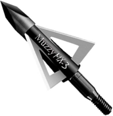 Muzzy 225-MX3-3 Model MX-3 3-Blade Screw Broadheads (3-Pack); 100 Grain 3 Blade with a shorter profile, wider cut, and thicker blades; 1 1/4