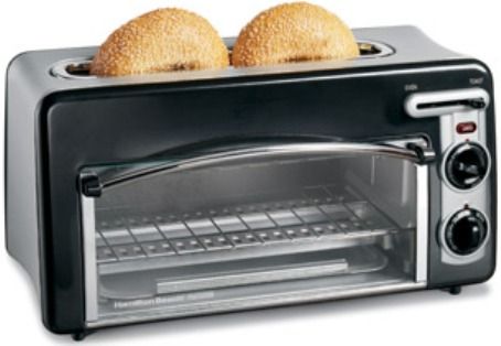 Hamilton Beach 22708H Toastation Toaster & Oven, Black, Compact 2 in 1 appliance, Top slot works like a traditional 2 slice toaster, Oven fits two 16 pizza slices or two personal pizzas, 1 1/2 inch toasting slot fits thick breads, Electronic toast shade and oven temperature controls for consistency (22708-H 22708 227-08H 22-708H)