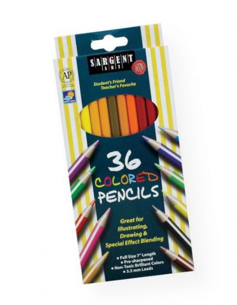 Sargent Art 227236 Colored Pencil 36-Color Set; Excellent color laydown in bright, vibrant colors; 7