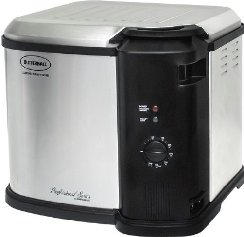 Masterbuilt 23011014 Butterball Indoor Electric Turkey Fryer; 1650 Watts; Up to 14 lbs. in 31⁄2-4 minutes per pound, using one-third less oil than traditional turkey fryers, resulting in a healthier meal that tastes great; Made with a porcelain-coated inner pot for quick clean-up; Stainless Steel Construction; Thermostat; Drain Valve; UPC 094428268180 (230-11014 2301-1014 23011-014)