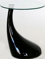 Wholesale Interiors 2309-BLACK Antigonus Glass Top Abstract Accent Table in Black, 18.1" Top Diameter, 21.26" H Height, Easy to clean, clear round glass top gives the end table a sophisticated look, Convenient resting spot for your lamp or decorative accents, Unique, tear-shaped plastic base provides even support and stability, UPC 878445004286 (2309BLACK 2309BLK 2309-BLK 2309) 