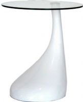 Wholesale Interiors 2309-WHITE Antigonus Glass Top Abstract Accent Table in White, 18.1" Top Diameter, 21.26" H Height, Easy to clean, clear round glass top gives the end table a sophisticated look, Convenient resting spot for your lamp or decorative accents, Unique, tear-shaped plastic base provides even support and stability, UPC 878445003814 (2309WHITE 2309WHT 2309-WHT 2309) 