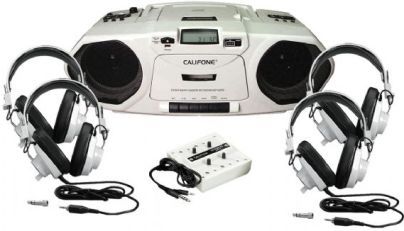 Califone 2385PLC Powered Learning Center, Music Maker and Classroom Boom Box Listening Center, Basic Stereo CD/Cassette Center Dual Cassette Recorder/CD Player, 4 position stereo jackbox with individual volume controls, Audio inputs include 1/4