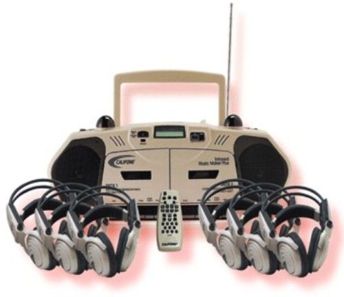 Califone 2395IRPLC-6 Infrared Music Maker Plus Multimedia Player With 6 34IR Headphones, 6 Watts RMS Power Output, 1% at rated power Distortion, FM 88-108 MHz, AM 530-1710 kHz Radio Frequency Range, 3.5mm mini jack Mic. In, Built-in electret, 1.5mV mic. sensitivity Microphone, 3.5mm, 1/4 phone and speaker output jacks Headphone Jacks, UPC 610356016114 (2395IRPLC6 2395IRPLC 6 2395IRPLC 2395IRPL 2395IRP 2395IR)
