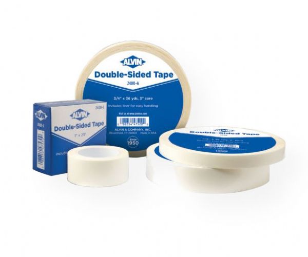 Alvin 2400-A Double-Sided Tape .75 36yds; Two adhesive surfaces that hold firmly to any smooth surface and release at a touch; Can be used instead of liquid glue for temporary mounting; Ideal for mounting repro films where lack of space precludes use of normal adhesive tapes; 1