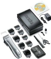 Andis 24140 Model RCC DualVolt Cordless Adjustable Blade Clipper 18-Piece Haircutting Kit; Metallic Silver Finish; 3700 Strokes per Minute; Cut hair anywhere with the cord/cordless Dual Voltage clipper; High-quality, stainless-steel blade adjusts for ideal cutting length, while the powerful motor handles all hair types—wet or dry; UPC 040102241406 (24-140 24 140 241-40) 
